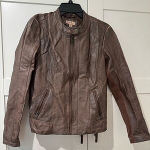 Style & Co. Brown Faux Leather Jacket; Small.